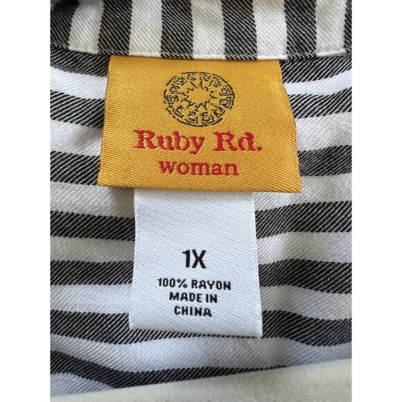 Ruby Rd Women’s 1X Top Striped Long Sleeve Roll Tab Sleeves Button Up - Picture 6 of 10